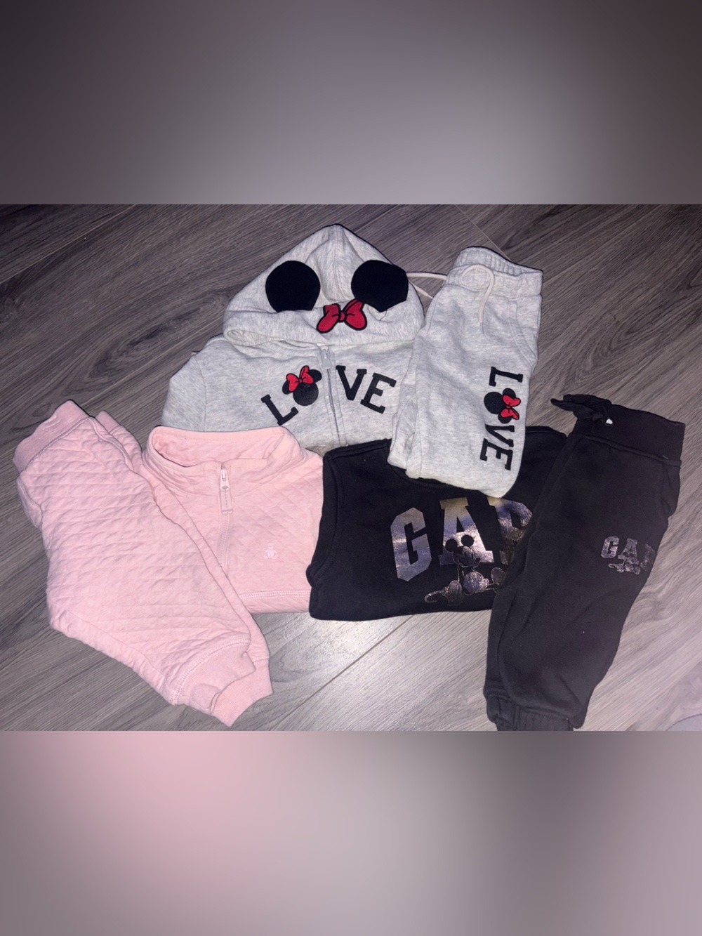GAP Kids Pink, Gray & Black Jogger Set with Minnie LOVE Hoodie